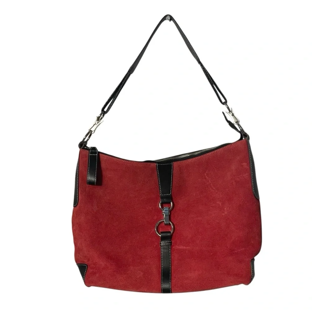 Franklin Covey Women’s Red Suede Leather Hobo Shoulder Bag